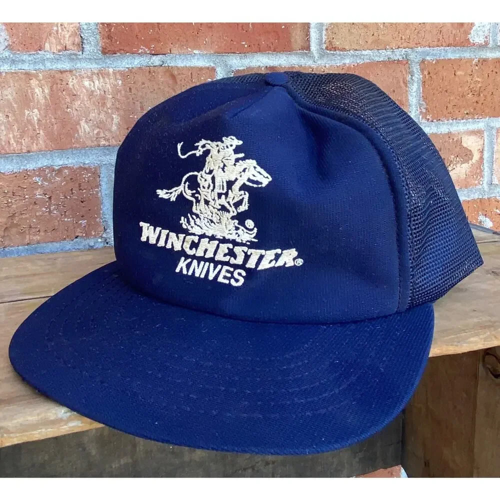 Vintage Winchester Knives Ball Cap Trucker Hat, Adjustable Snap Back Cowboy Logo